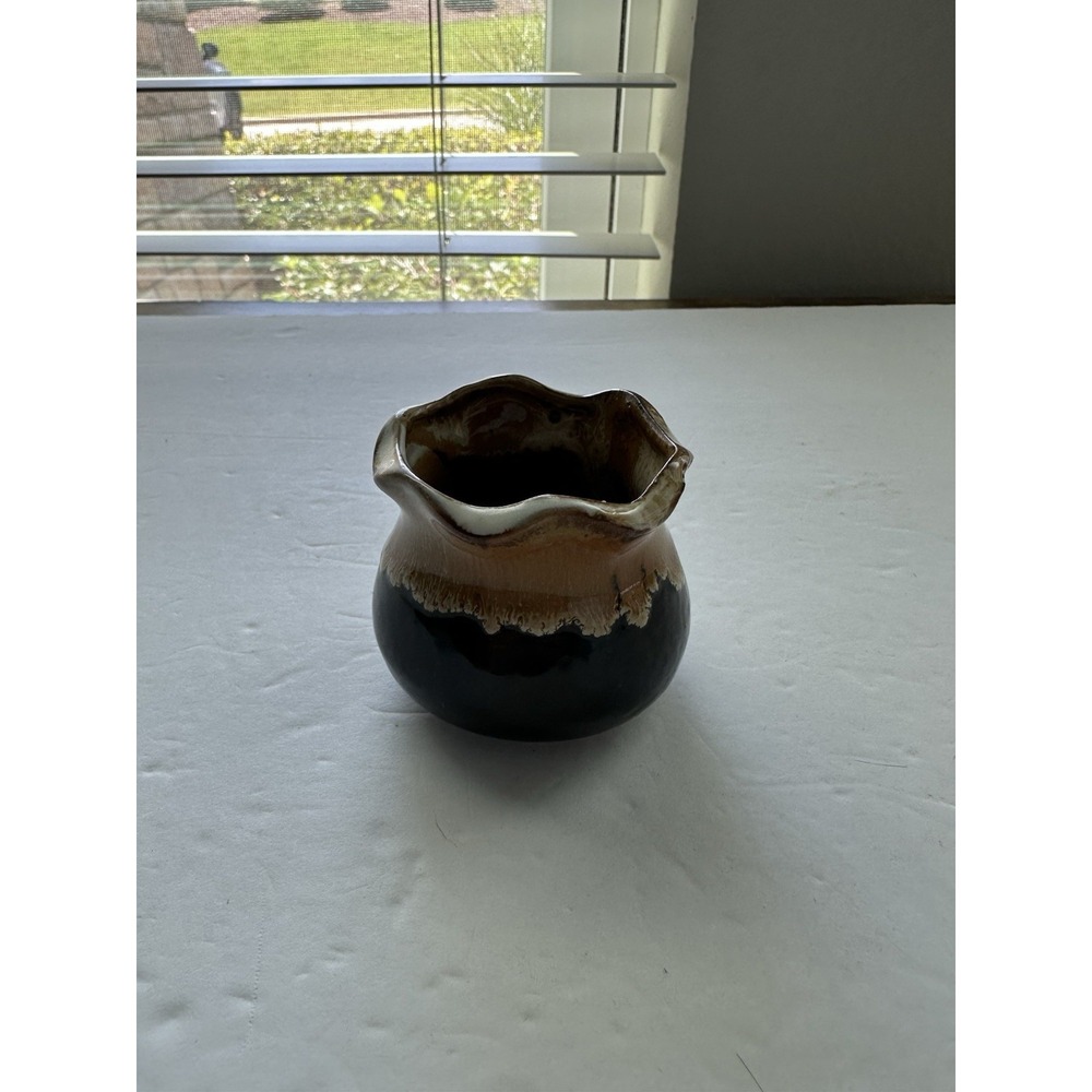 Studio Pottery Mini Planter Brown Drip Glaze Ceramic Succulent Pot Art Vase 2"